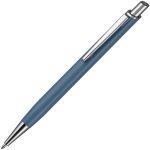 Металлическая ручка с матовым корпусом и хромированными деталями.<br><ul class="list"><li>Механизм ручки: нажимной.</li><li>Корпус ручки разбирается. Стержень легко заменить.</li><li>Стержень с синими чернилами.</li><li>Длина линии письма: 800 м.</li></ul>Гравировка по цветным частям корпуса получается серой.